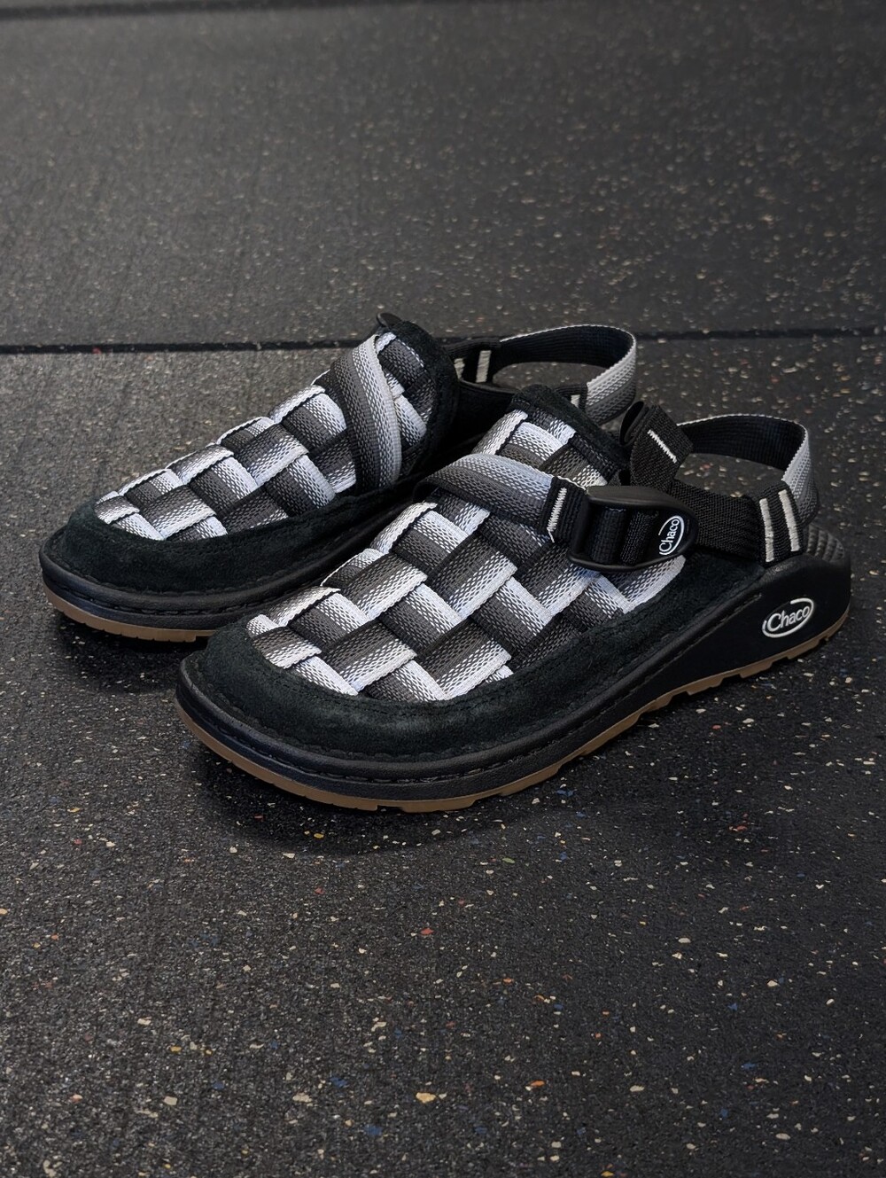 Chaco Canyon Woven Clog Womens Sz 7 Black/White Slip On Adjustable Hiking Shoes